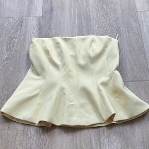 ZARA Strapless Peplum Top in Light Yellow - Size XL